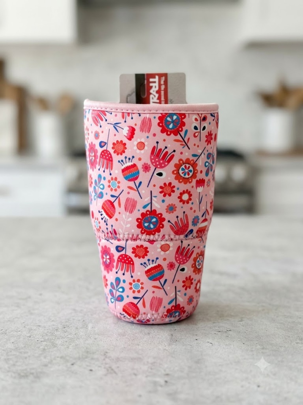 Pink Floral Neoprene Tumbler Cup Sleeve for Stanley Cup